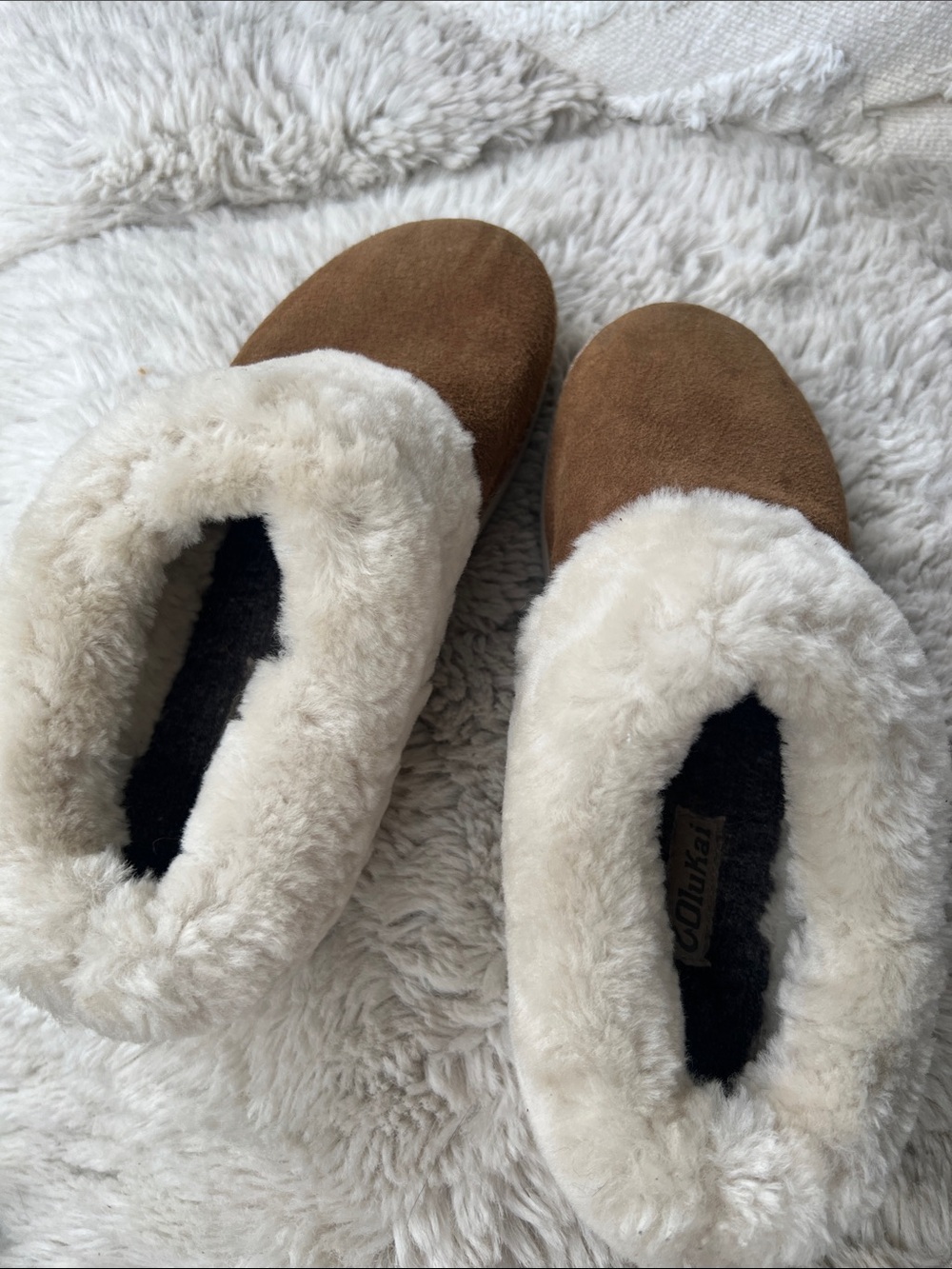 OluKai Women's Chestnut and Cream Shearling Slippers - Picture 11 of 13